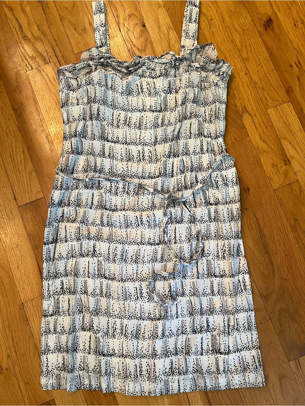 LOFT White Dress with Black Dot-Stripe Print